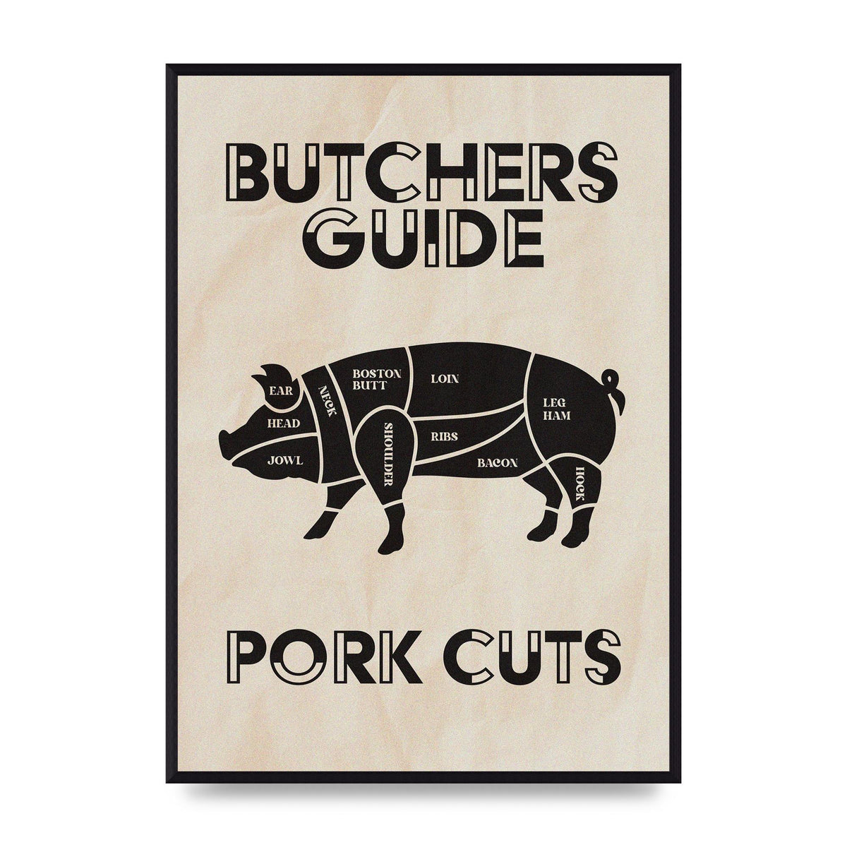 Retro Kitchen Butchers Guide Pork Cuts Vintage Printed Poster - A2 framed