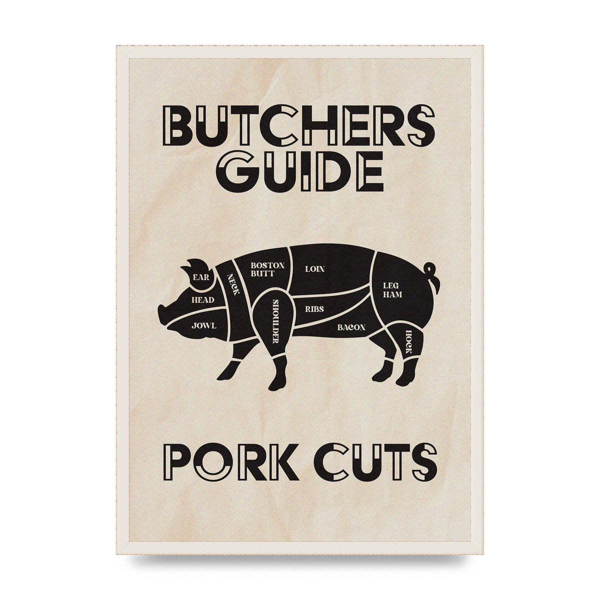 Retro Kitchen Butchers Guide Pork Cuts Vintage Printed Poster - A2 framed