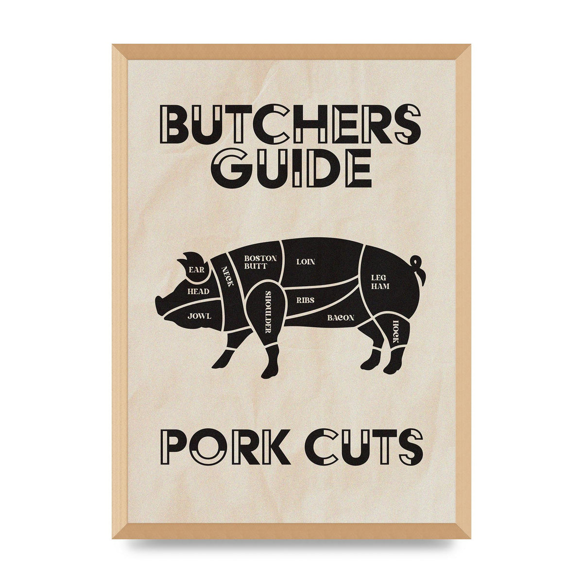 Retro Kitchen Butchers Guide Pork Cuts Vintage Printed Poster - A2 framed