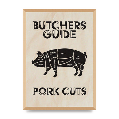 Retro Kitchen Butchers Guide Pork Cuts Vintage Printed Poster - A2 framed