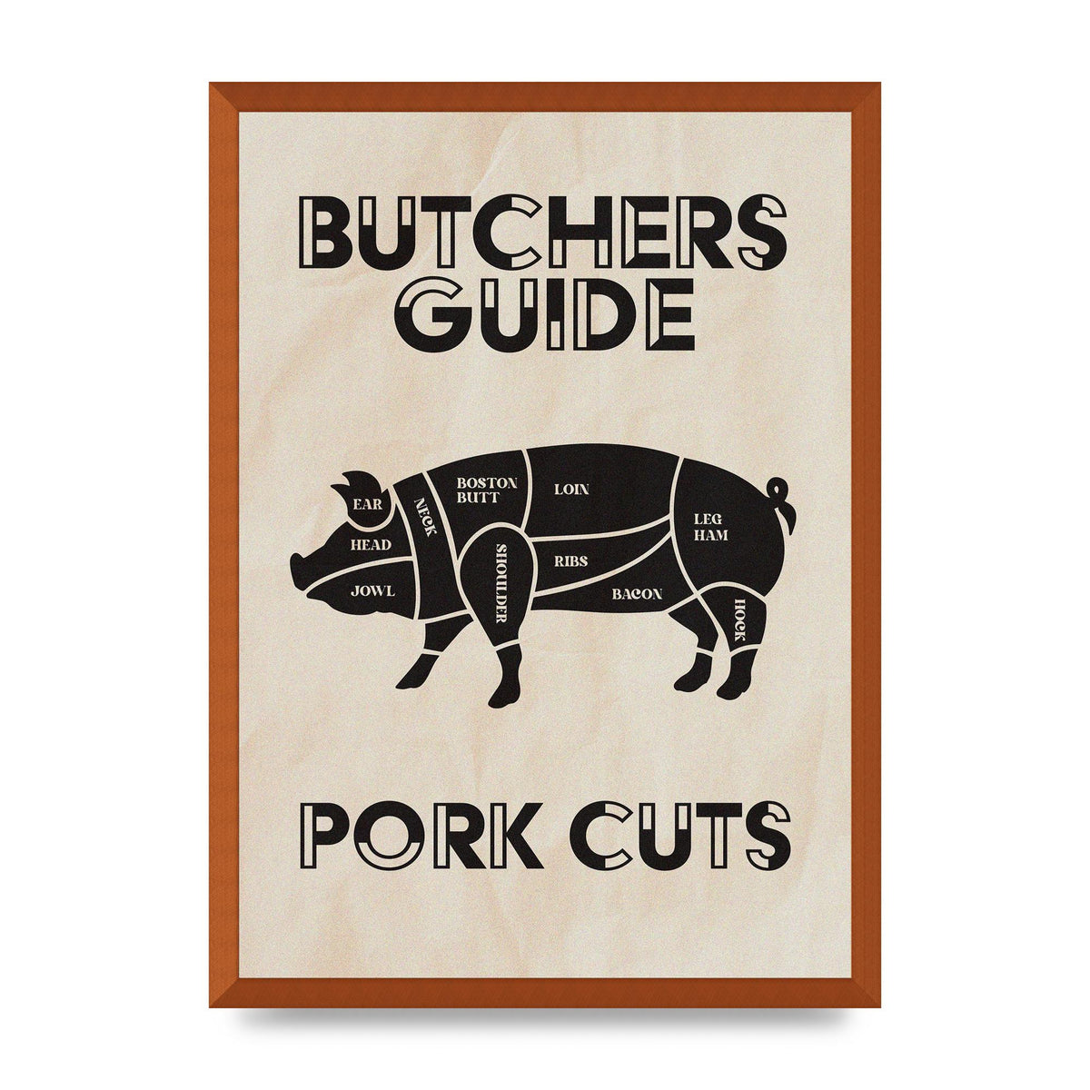 Retro Kitchen Butchers Guide Pork Cuts Vintage Printed Poster - A2 framed