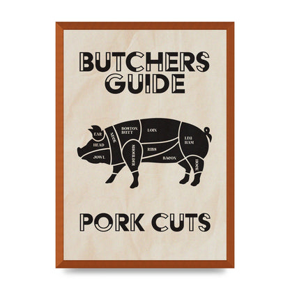 Retro Kitchen Butchers Guide Pork Cuts Vintage Printed Poster - A2 framed