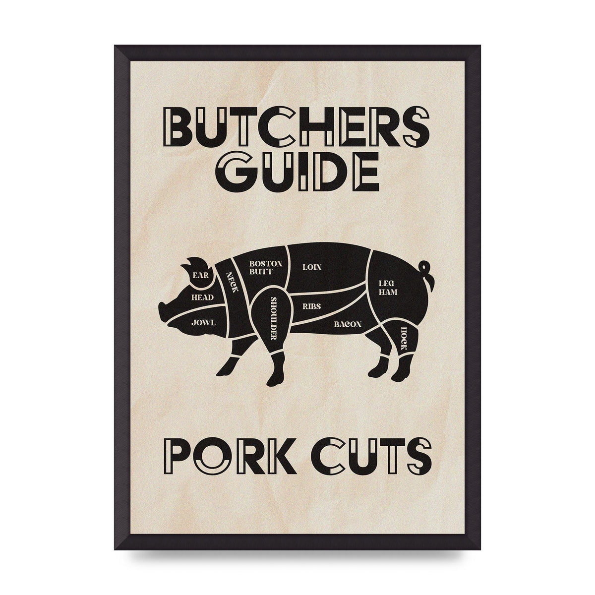 Retro Kitchen Butchers Guide Pork Cuts Vintage Printed Poster - A2 framed