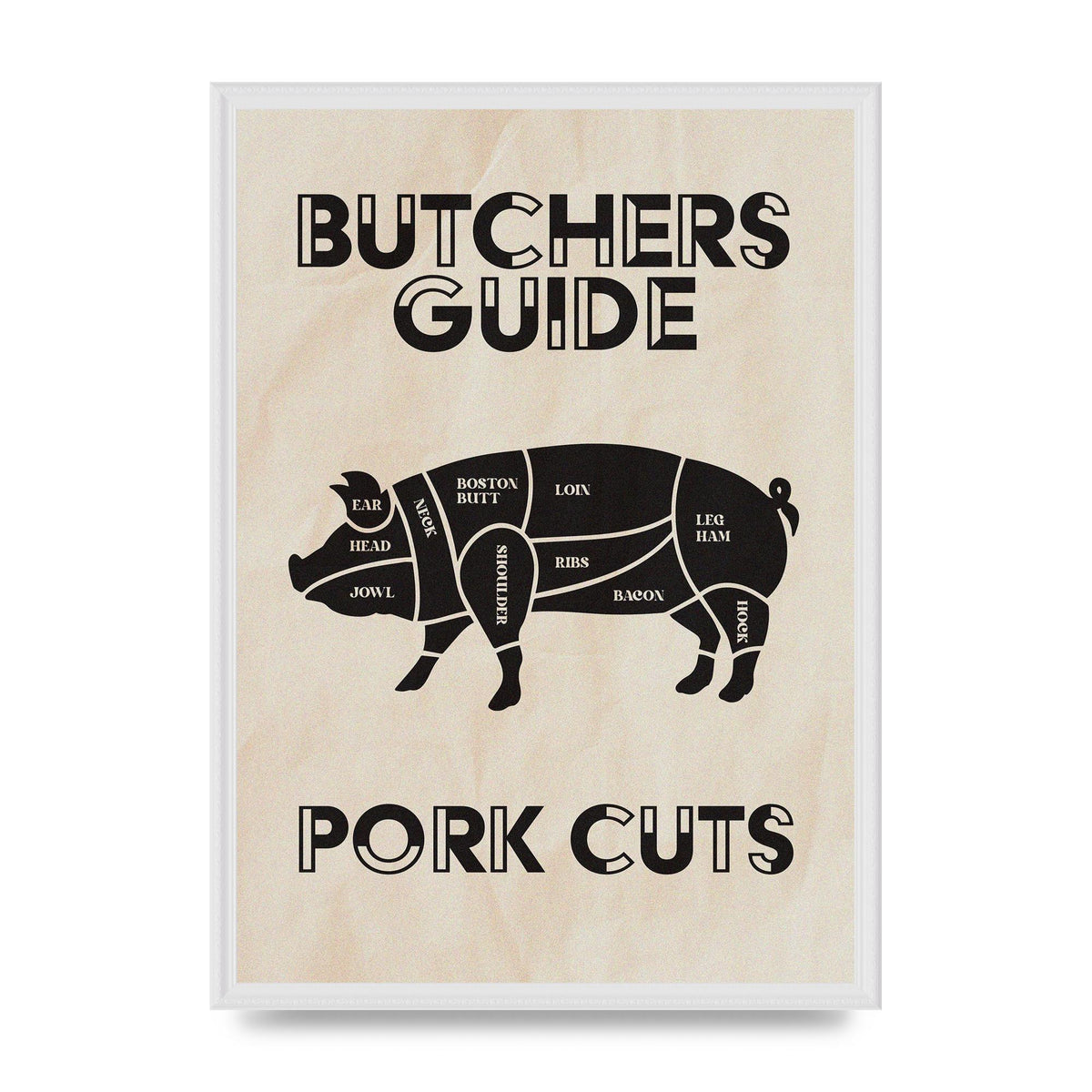 Retro Kitchen Butchers Guide Pork Cuts Vintage Printed Poster - A2 framed