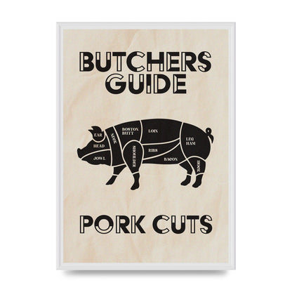 Retro Kitchen Butchers Guide Pork Cuts Vintage Printed Poster - A2 framed