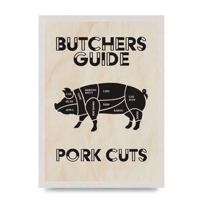 Retro Kitchen Butchers Guide Pork Cuts Vintage Printed Poster - A3 framed