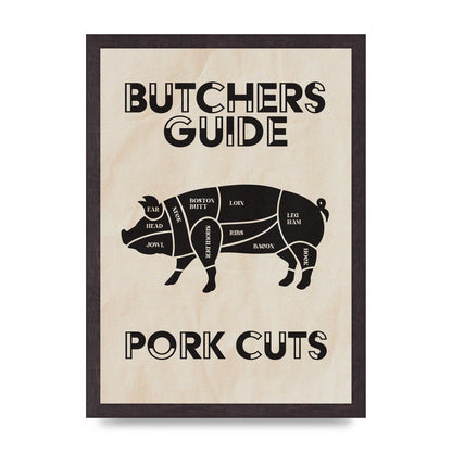 Retro Kitchen Butchers Guide Pork Cuts Vintage Printed Poster - A3 framed