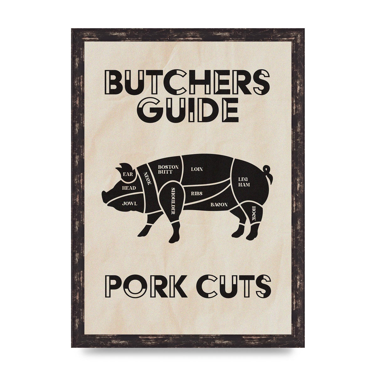 Retro Kitchen Butchers Guide Pork Cuts Vintage Printed Poster - A3 framed
