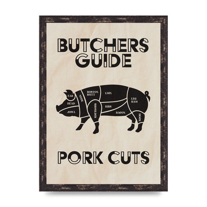 Retro Kitchen Butchers Guide Pork Cuts Vintage Printed Poster - A3 framed