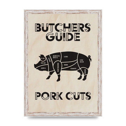 Retro Kitchen Butchers Guide Pork Cuts Vintage Printed Poster - A3 framed