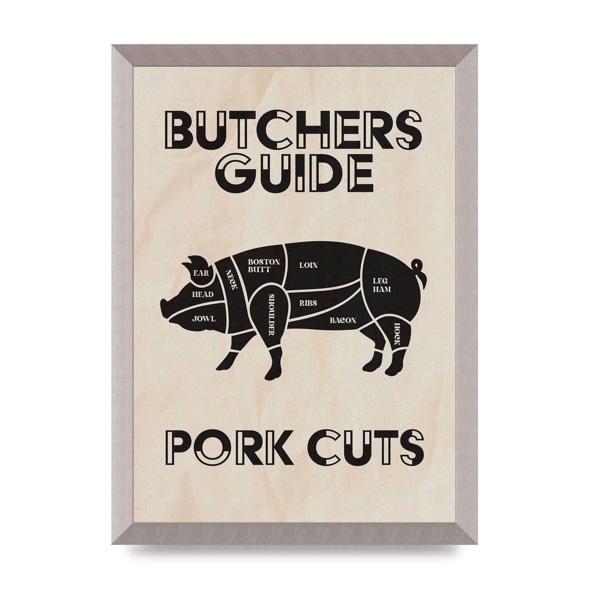 Retro Kitchen Butchers Guide Pork Cuts Vintage Printed Poster - A3 framed