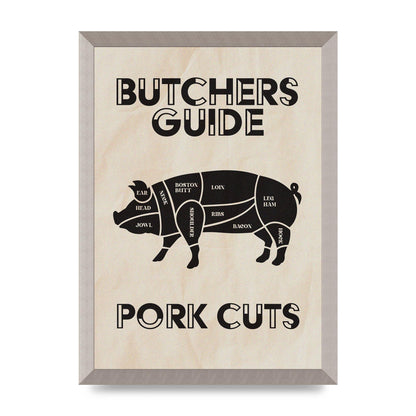 Retro Kitchen Butchers Guide Pork Cuts Vintage Printed Poster - A3 framed