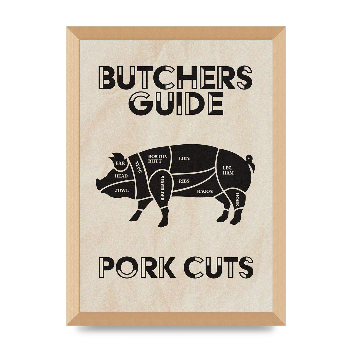 Retro Kitchen Butchers Guide Pork Cuts Vintage Printed Poster - A3 framed