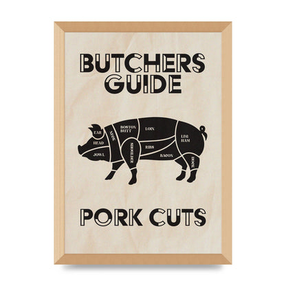 Retro Kitchen Butchers Guide Pork Cuts Vintage Printed Poster - A3 framed