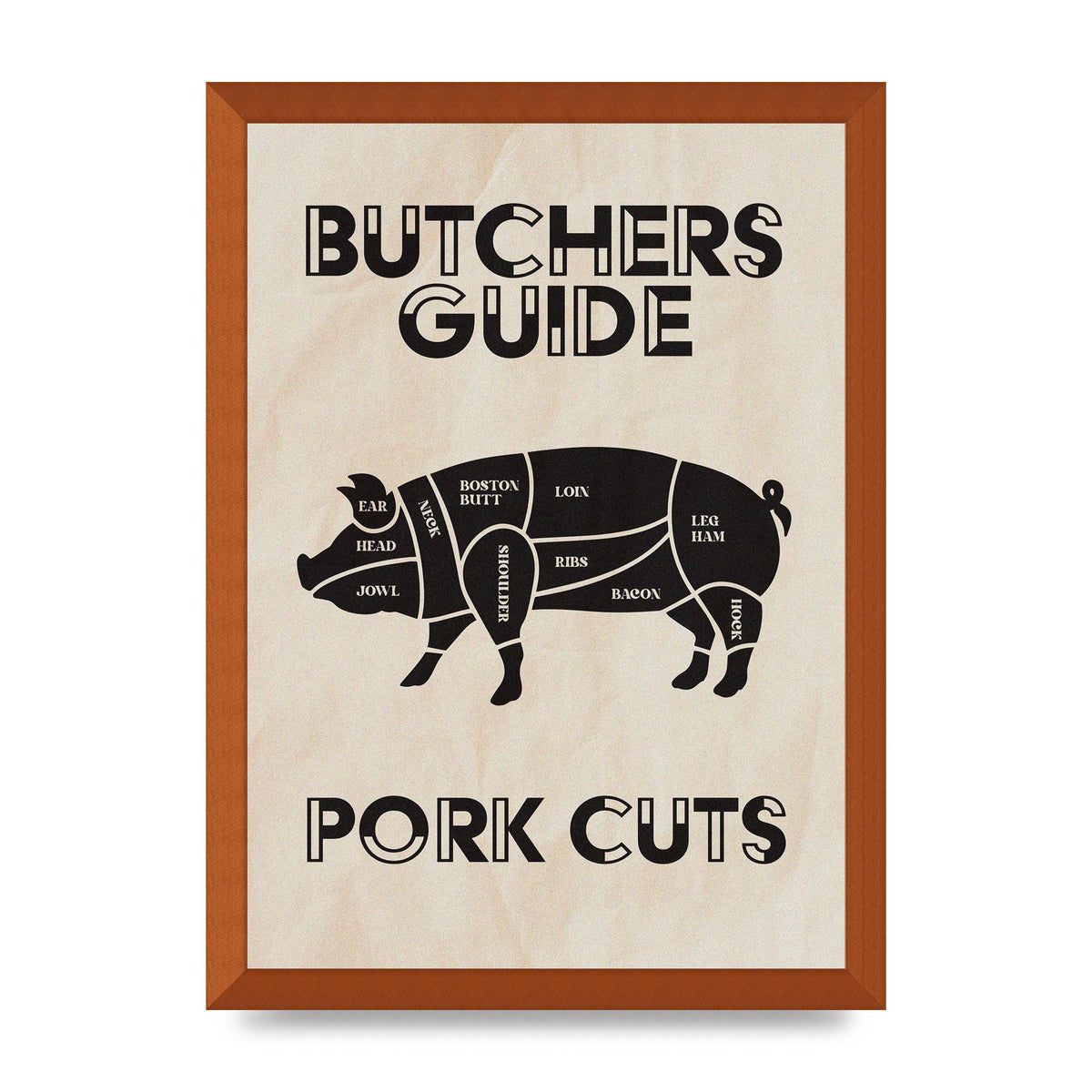 Retro Kitchen Butchers Guide Pork Cuts Vintage Printed Poster - A3 framed