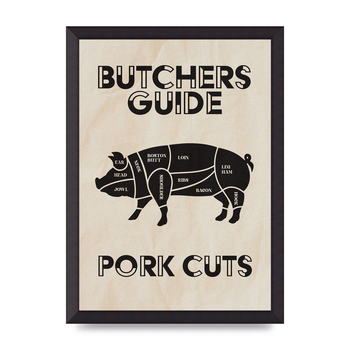 Retro Kitchen Butchers Guide Pork Cuts Vintage Printed Poster - A3 framed