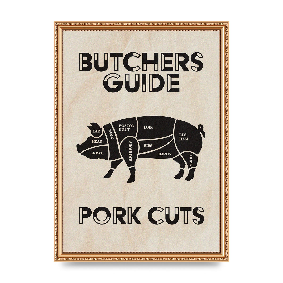 Retro Kitchen Butchers Guide Pork Cuts Vintage Printed Poster - A3 framed