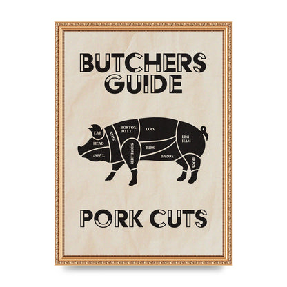 Retro Kitchen Butchers Guide Pork Cuts Vintage Printed Poster - A3 framed