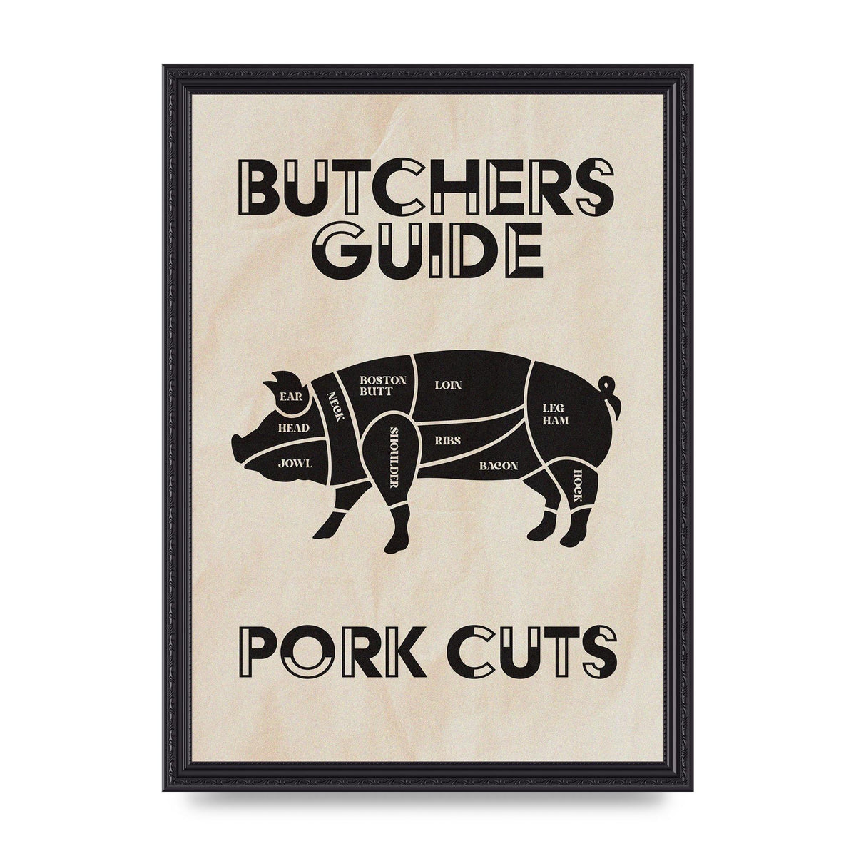 Retro Kitchen Butchers Guide Pork Cuts Vintage Printed Poster - A3 framed