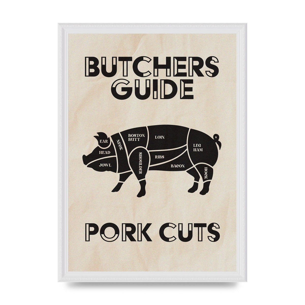 Retro Kitchen Butchers Guide Pork Cuts Vintage Printed Poster - A3 framed