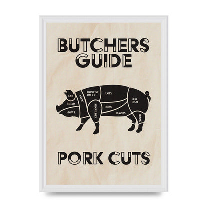 Retro Kitchen Butchers Guide Pork Cuts Vintage Printed Poster - A3 framed
