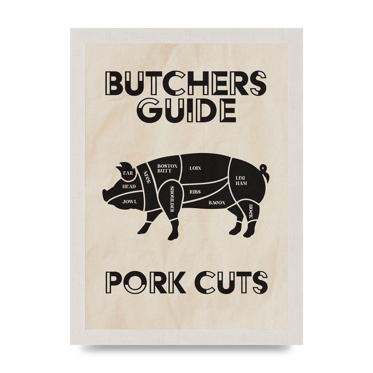 Retro Kitchen Butchers Guide Pork Cuts Vintage Printed Poster - A4 framed