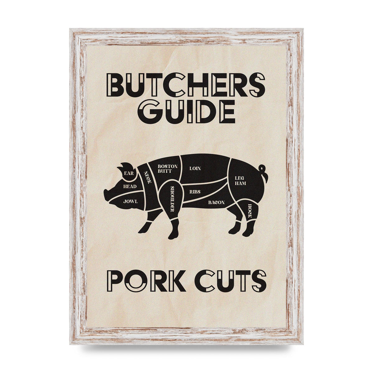 Retro Kitchen Butchers Guide Pork Cuts Vintage Printed Poster - A4 framed
