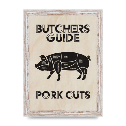 Retro Kitchen Butchers Guide Pork Cuts Vintage Printed Poster - A4 framed