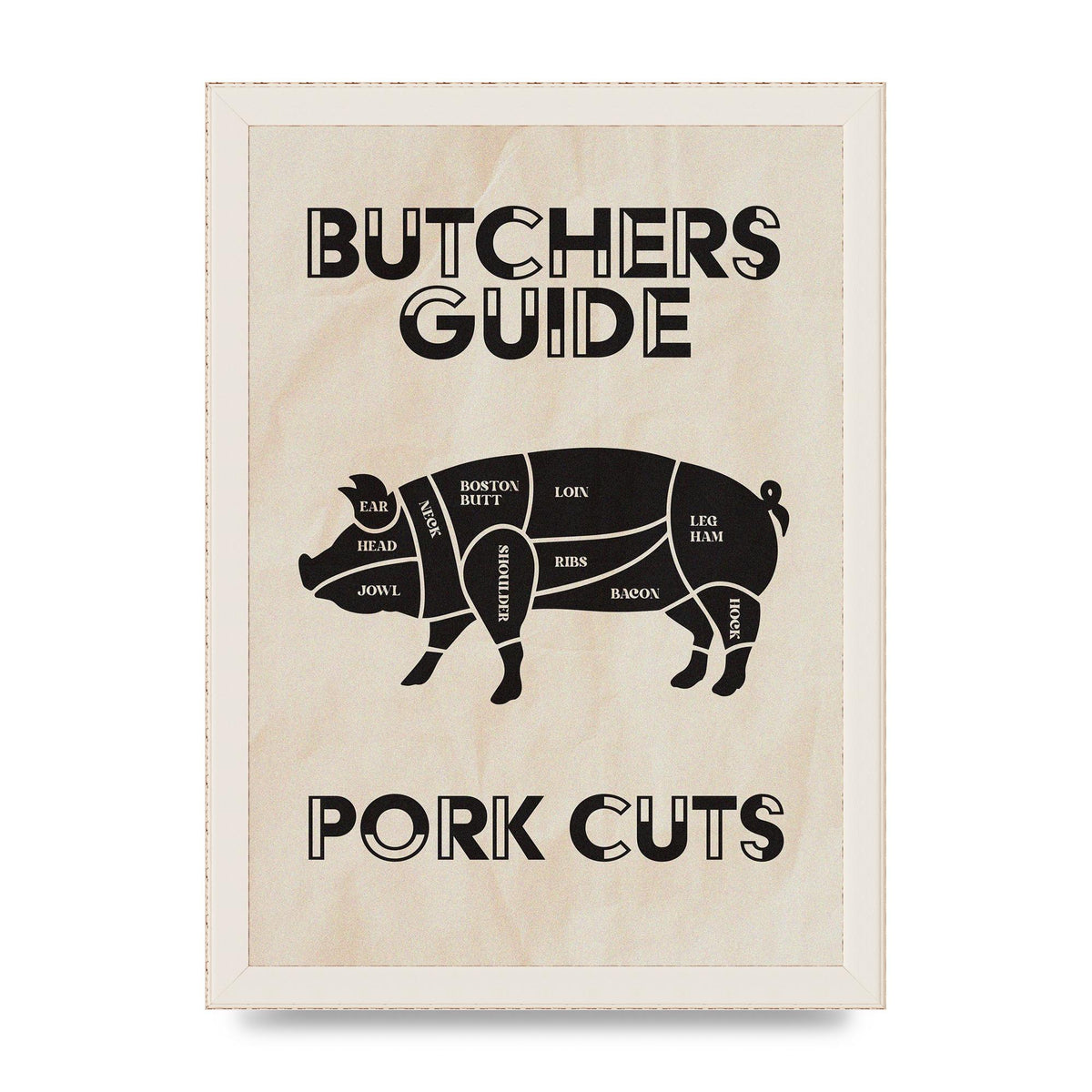 Retro Kitchen Butchers Guide Pork Cuts Vintage Printed Poster - A4 framed