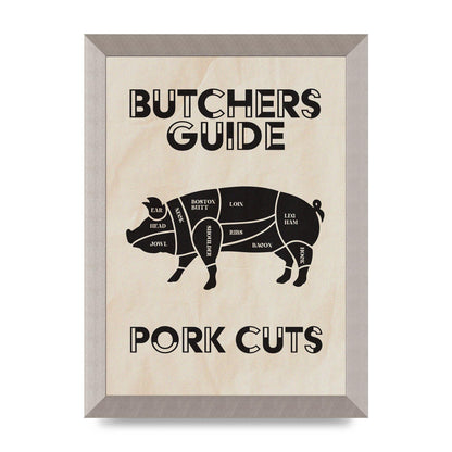 Retro Kitchen Butchers Guide Pork Cuts Vintage Printed Poster - A4 framed