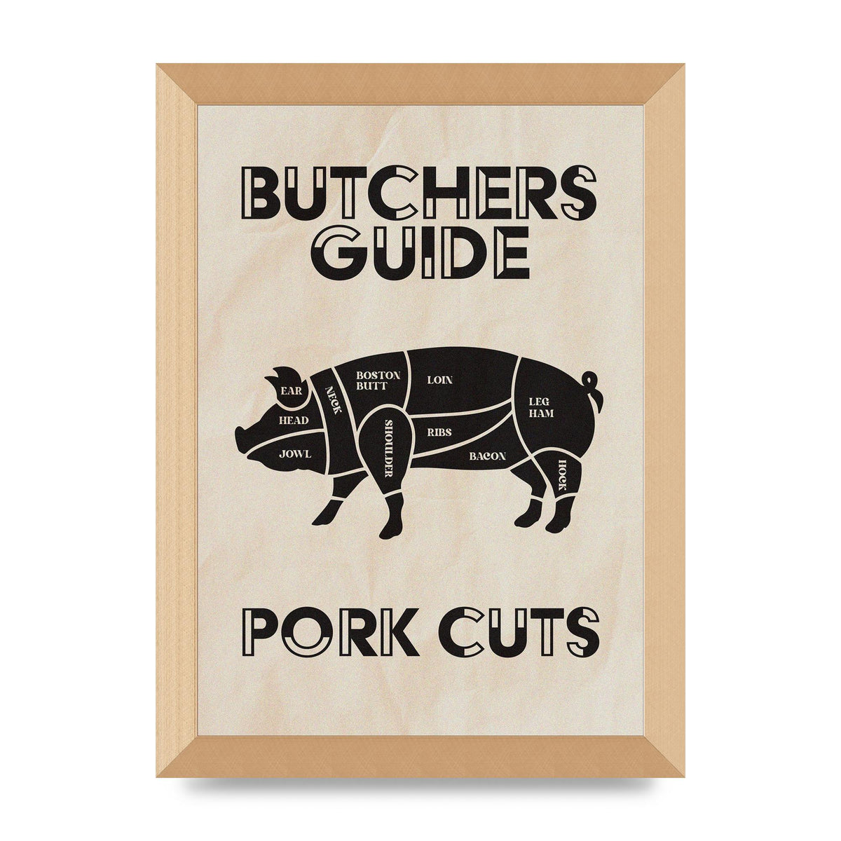 Retro Kitchen Butchers Guide Pork Cuts Vintage Printed Poster - A4 framed