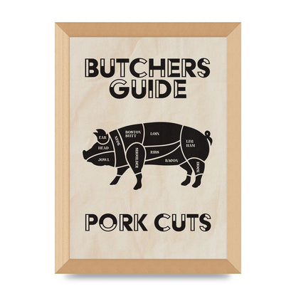 Retro Kitchen Butchers Guide Pork Cuts Vintage Printed Poster - A4 framed