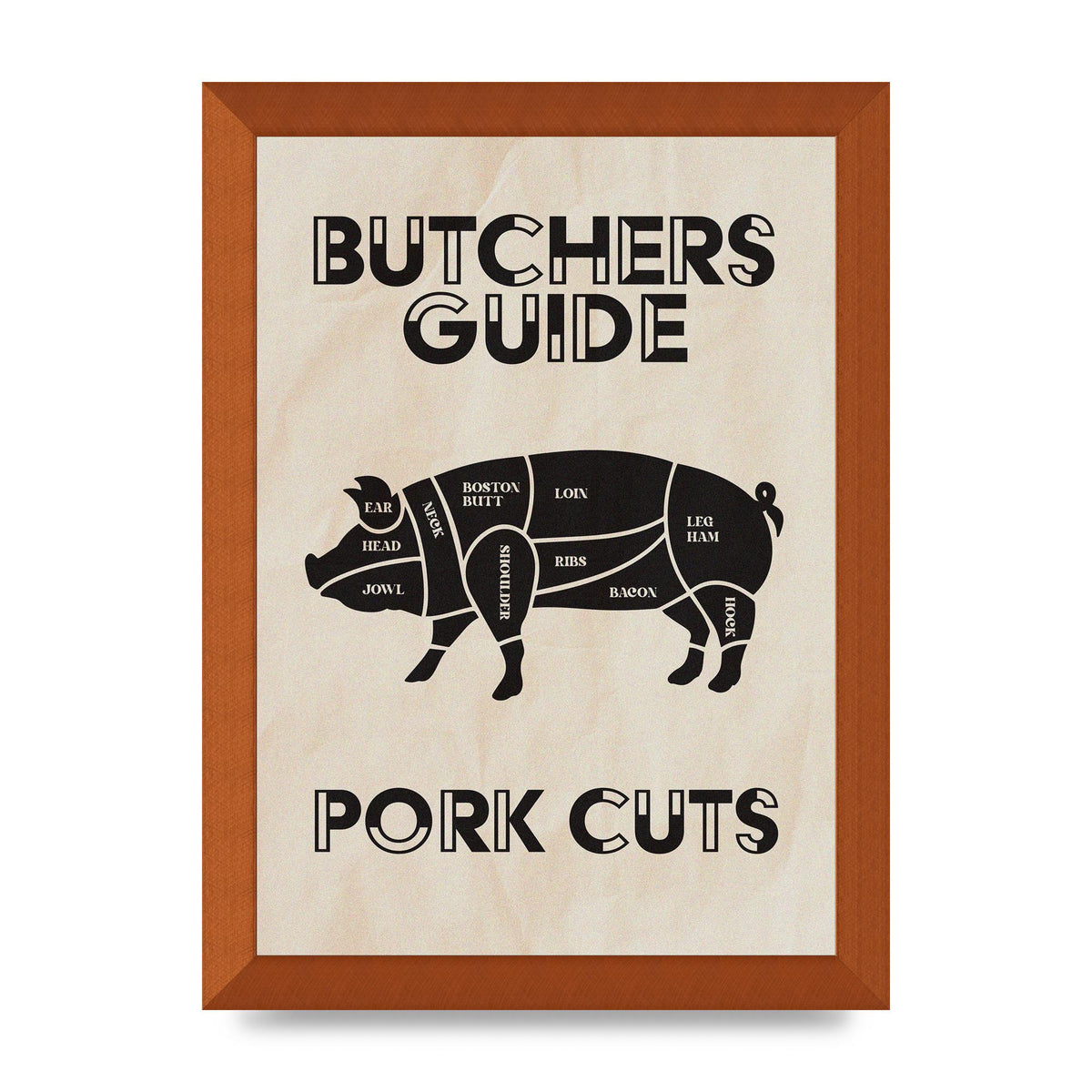 Retro Kitchen Butchers Guide Pork Cuts Vintage Printed Poster - A4 framed