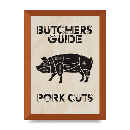 Retro Kitchen Butchers Guide Pork Cuts Vintage Printed Poster - A4 framed