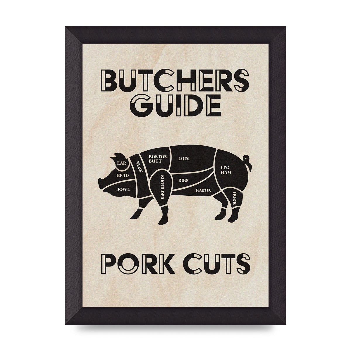 Retro Kitchen Butchers Guide Pork Cuts Vintage Printed Poster - A4 framed