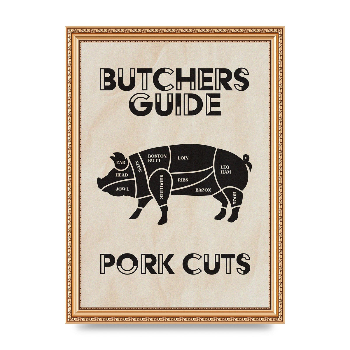 Retro Kitchen Butchers Guide Pork Cuts Vintage Printed Poster - A4 framed