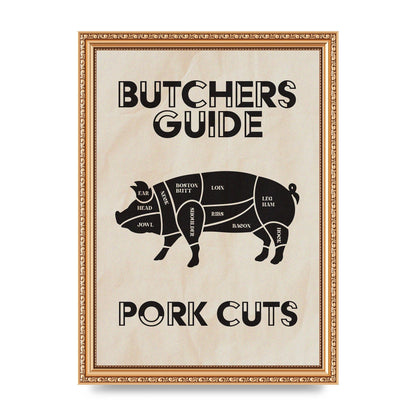 Retro Kitchen Butchers Guide Pork Cuts Vintage Printed Poster - A4 framed
