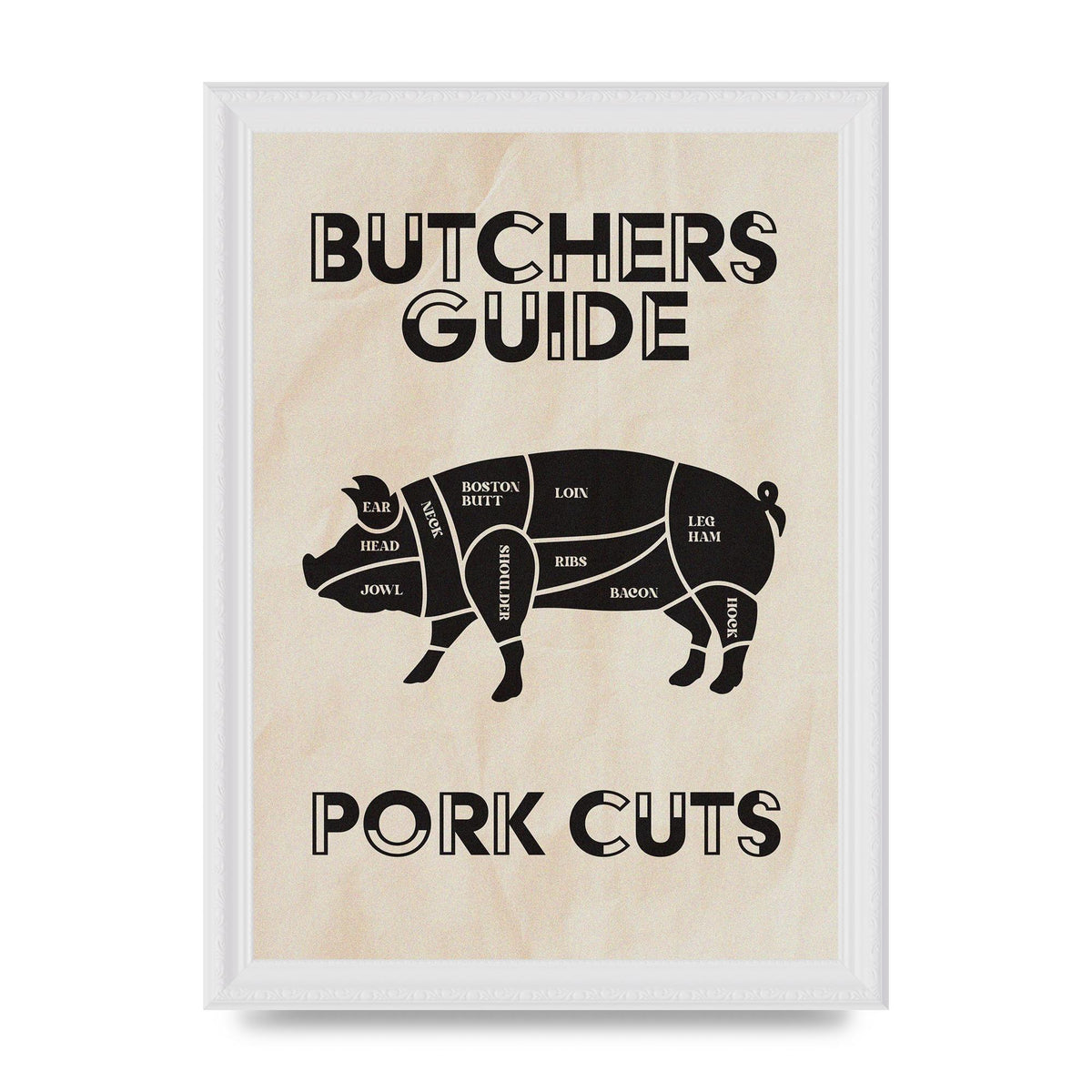 Retro Kitchen Butchers Guide Pork Cuts Vintage Printed Poster - A4 framed