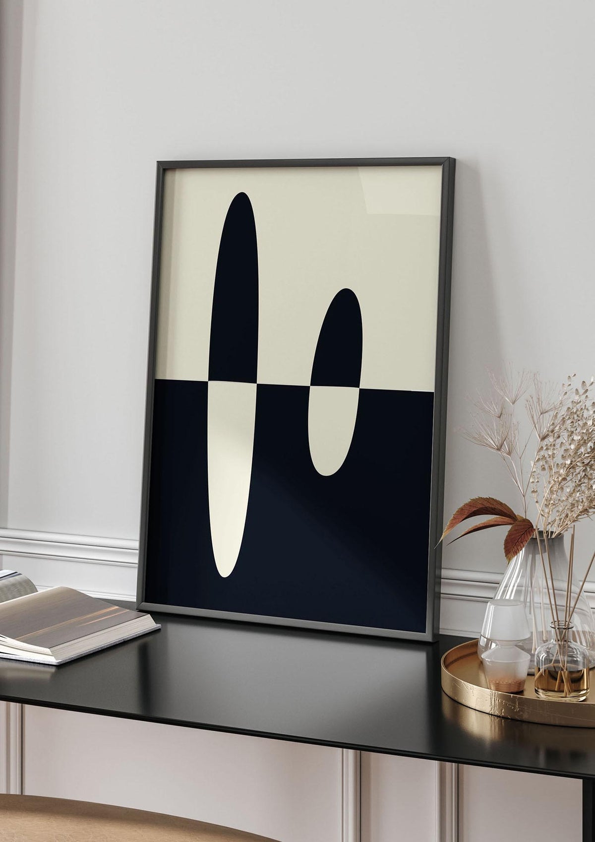 Abstract Split Shape Monochrome Five Printed Poster - living room 4