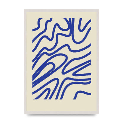Abstract Blue Shaggy Line Printed Poster - A2 framed