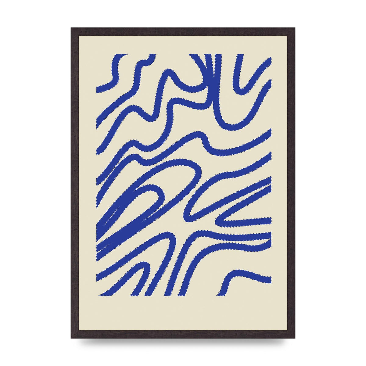 Abstract Blue Shaggy Line Printed Poster - A2 framed