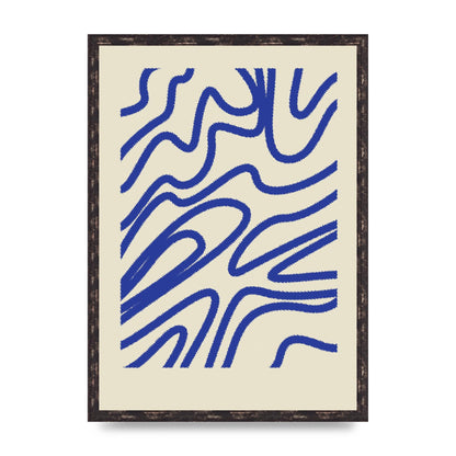 Abstract Blue Shaggy Line Printed Poster - A2 framed
