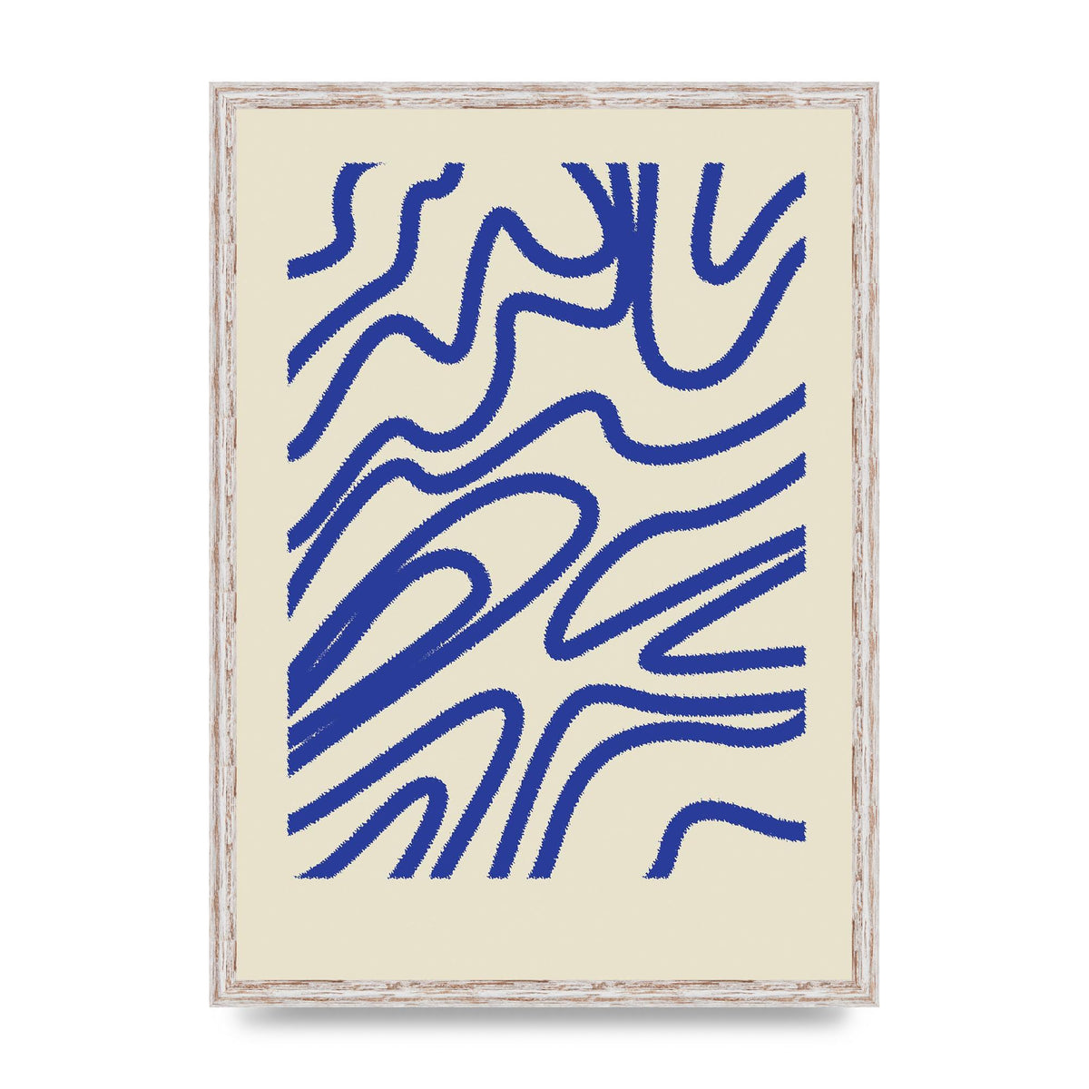 Abstract Blue Shaggy Line Printed Poster - A2 framed