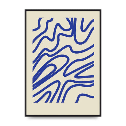 Abstract Blue Shaggy Line Printed Poster - A2 framed