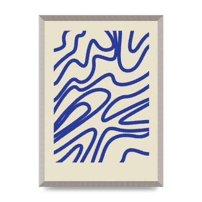Abstract Blue Shaggy Line Printed Poster - A2 framed