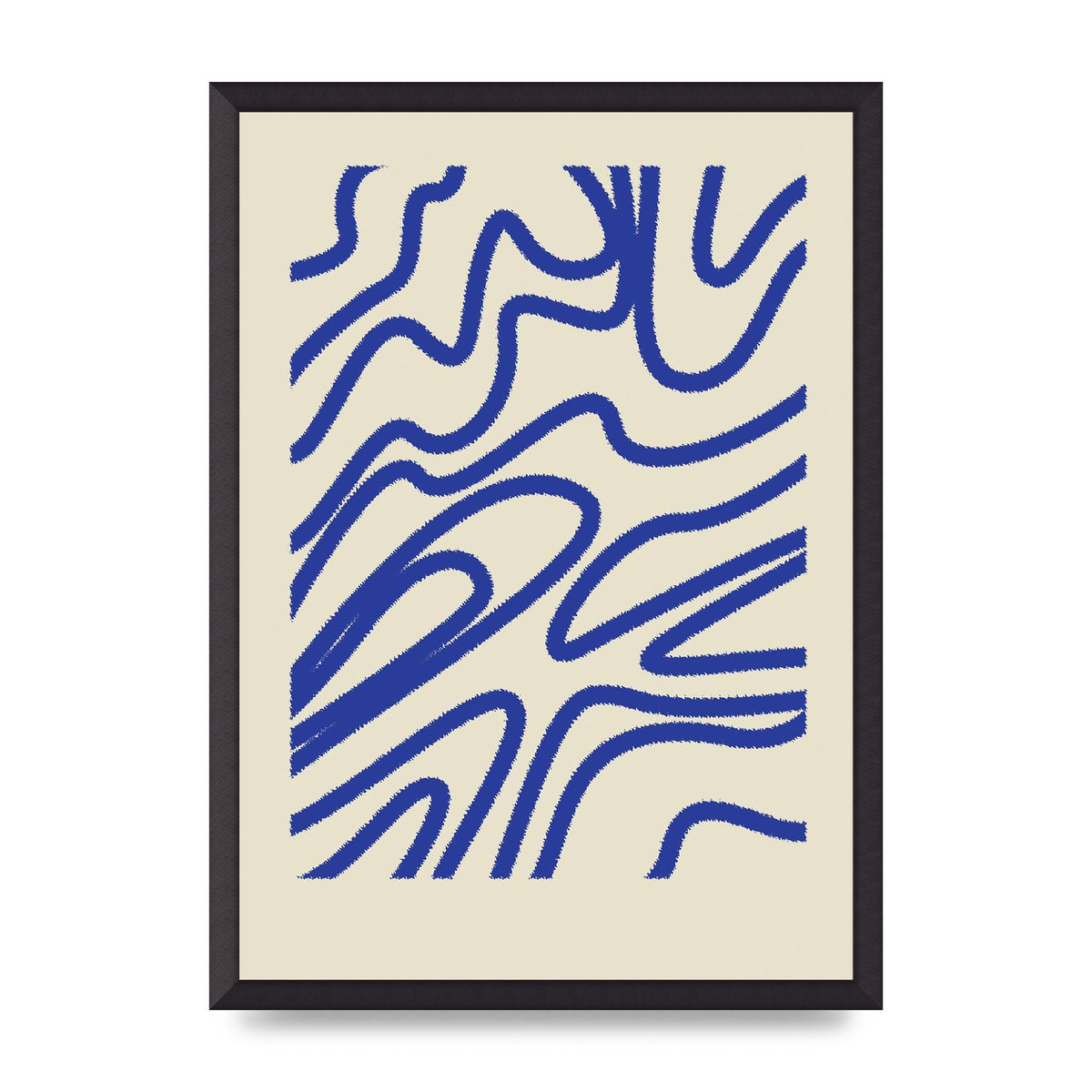 Abstract Blue Shaggy Line Printed Poster - A2 framed