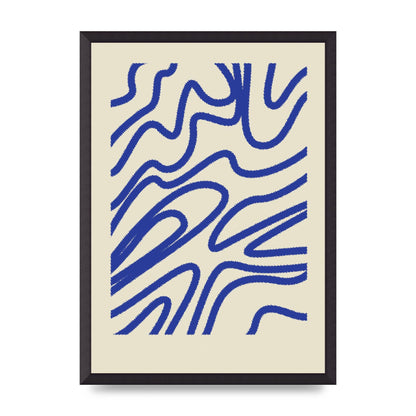 Abstract Blue Shaggy Line Printed Poster - A2 framed