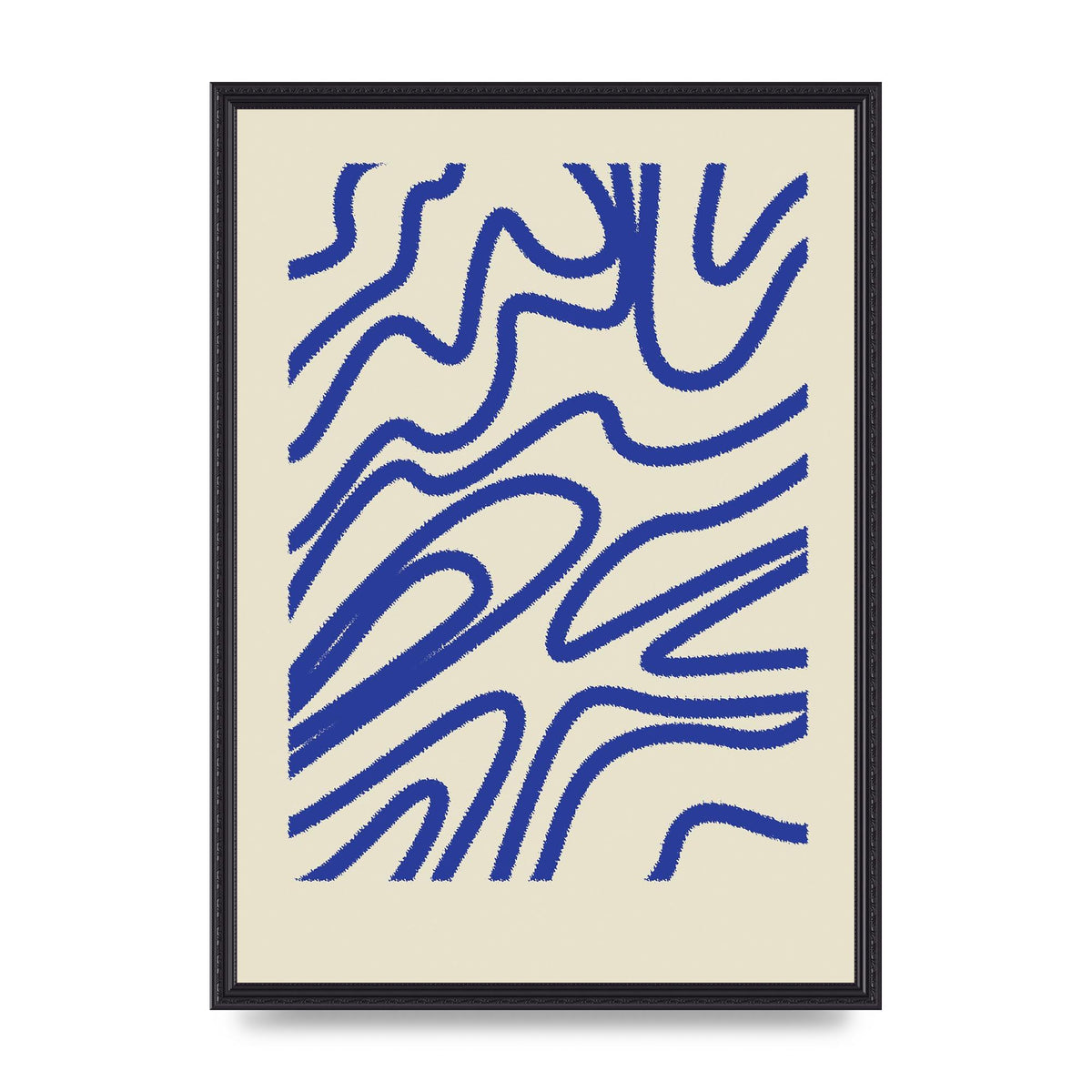 Abstract Blue Shaggy Line Printed Poster - A2 framed