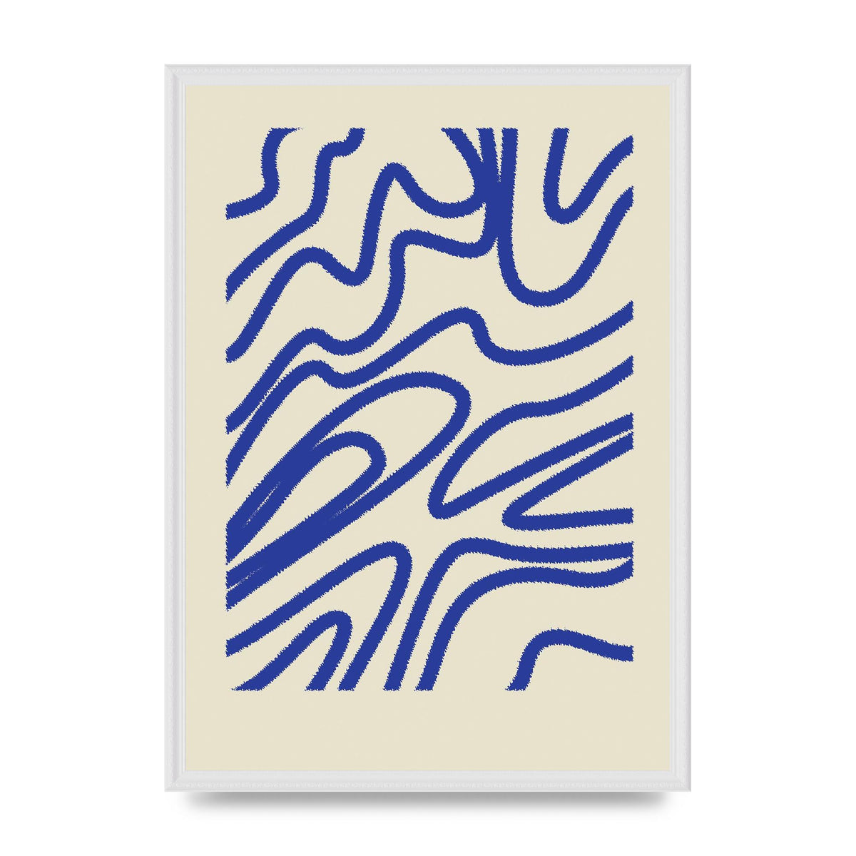 Abstract Blue Shaggy Line Printed Poster - A2 framed