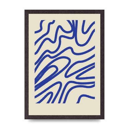 Abstract Blue Shaggy Line Printed Poster - A3 framed